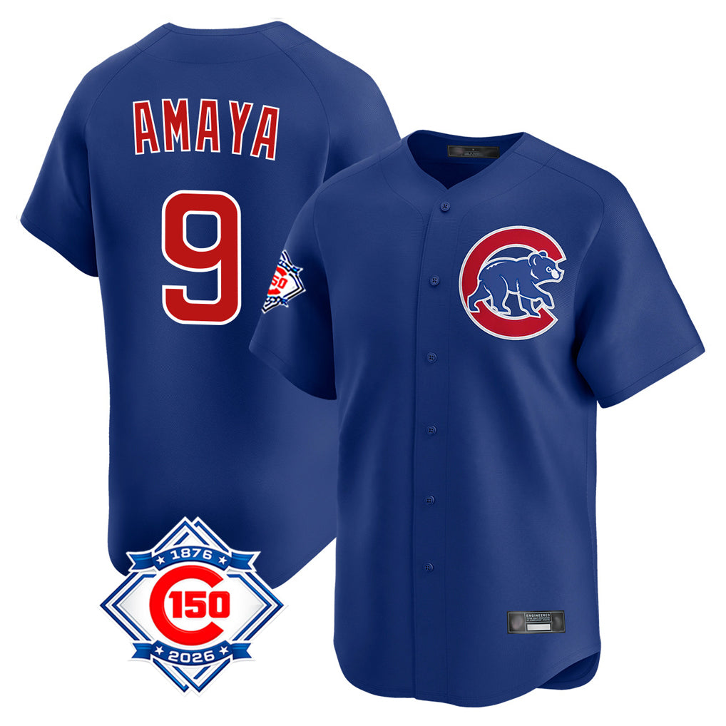 tocy C.Cubs #9 Miguel Amaya Player Royal 150th Anniversary Limited Home Stitched Jerseys