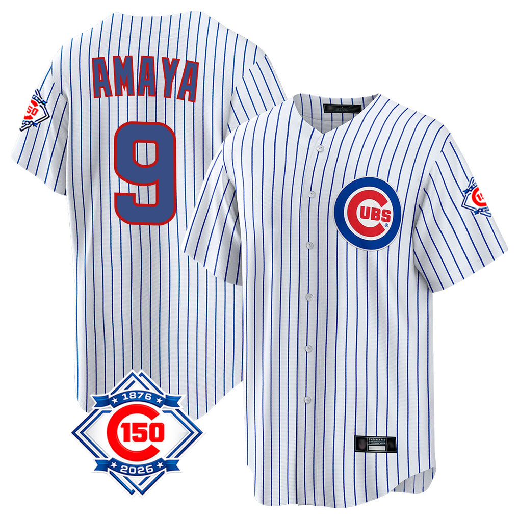tocy C.Cubs #9 Miguel Amaya Player White 150th Anniversary Home Game Stitched Jerseys