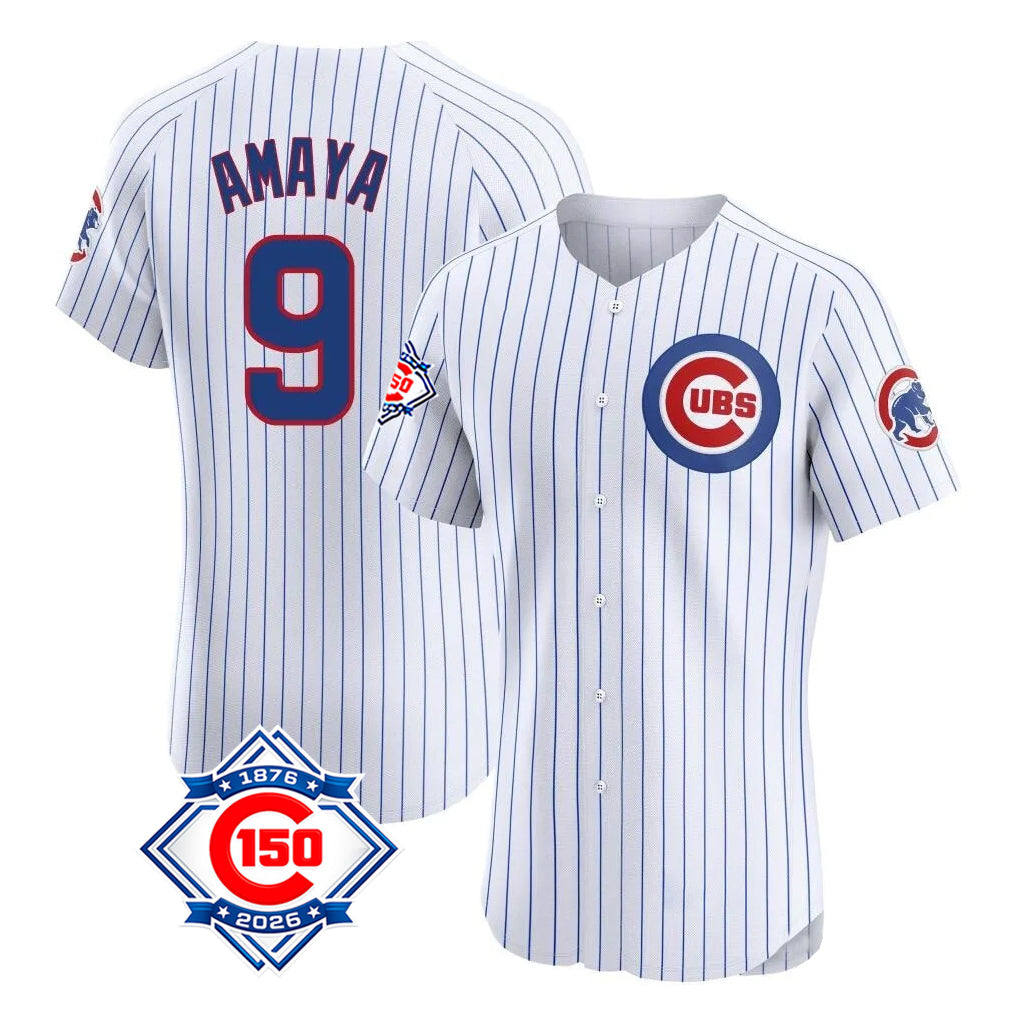 tocy C.Cubs #9 Miguel Amaya Player White 150th Anniversary Limited Elite Home Game Stitched Jerseys