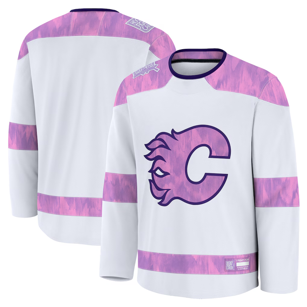 Tocy C.Flames White 2024 Hockey Fights Cancer Practice Jerseys