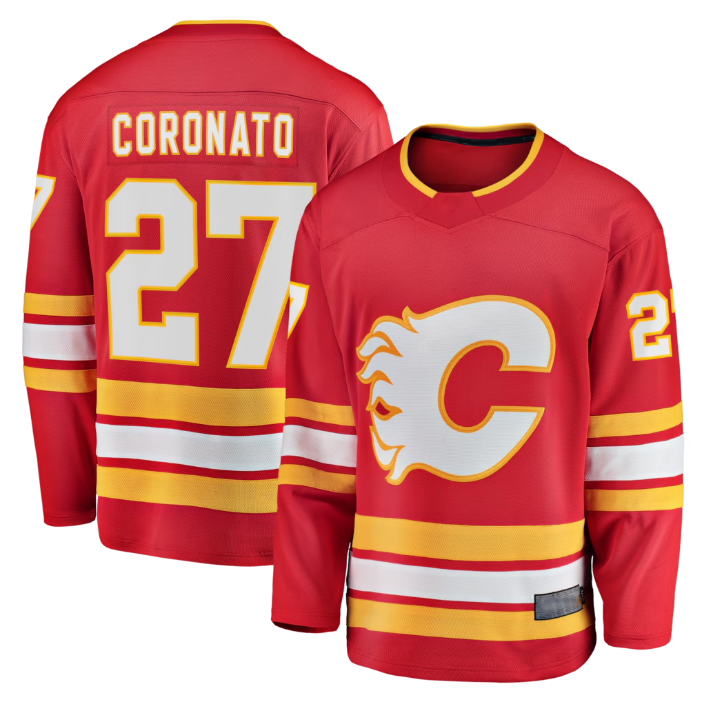 Tocy C.Flames #27 Matt Coronato Red Home Breakaway Jerseys