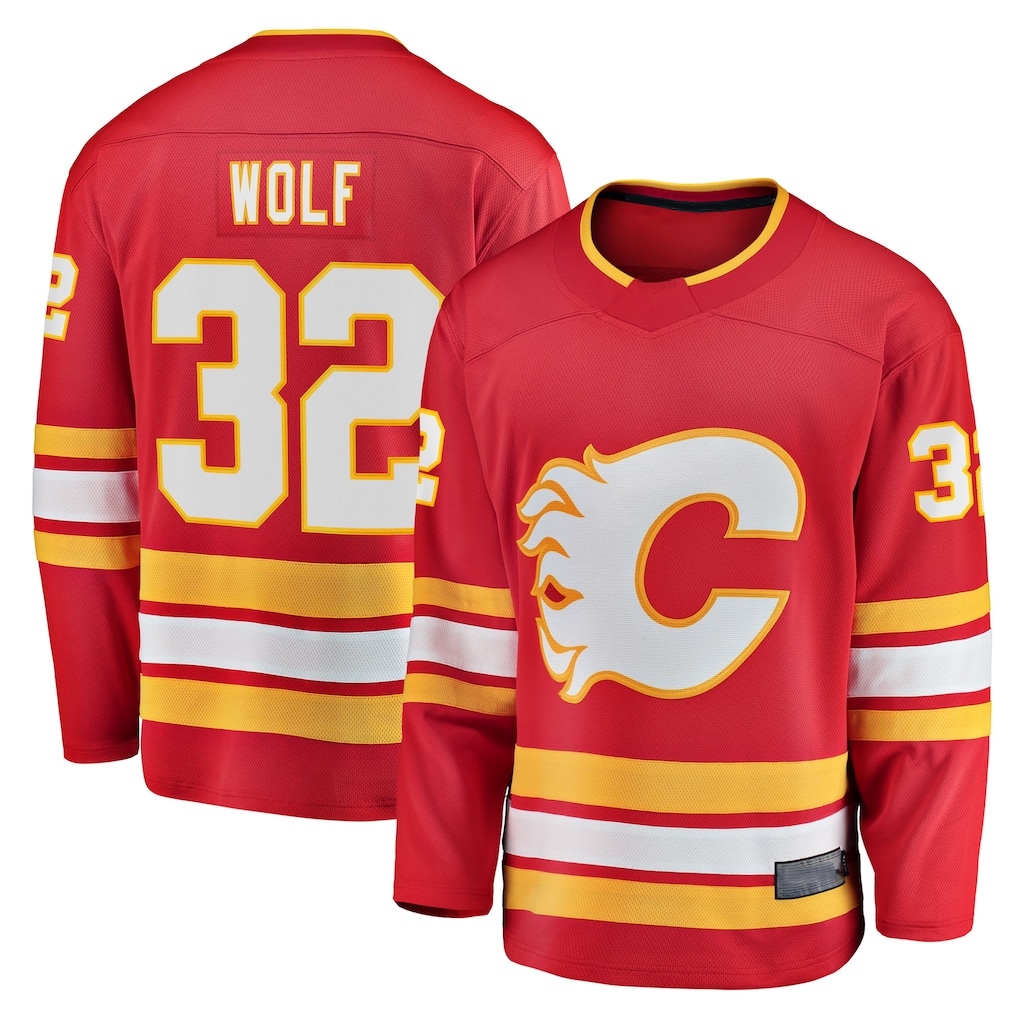 Tocy C.Flames #32 Dustin Wolf Red Home Breakaway Jerseys