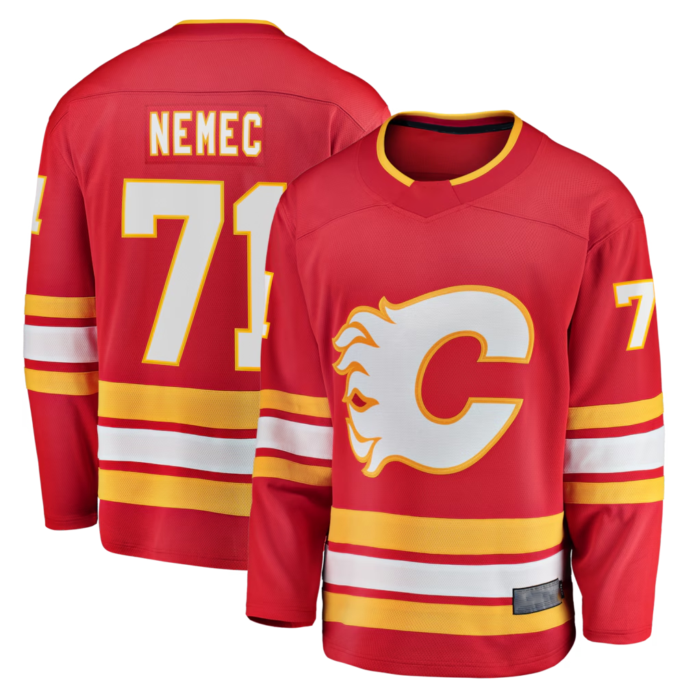 Tocy C.Flames #71 Simon Nemec Red Home Breakaway Jerseys