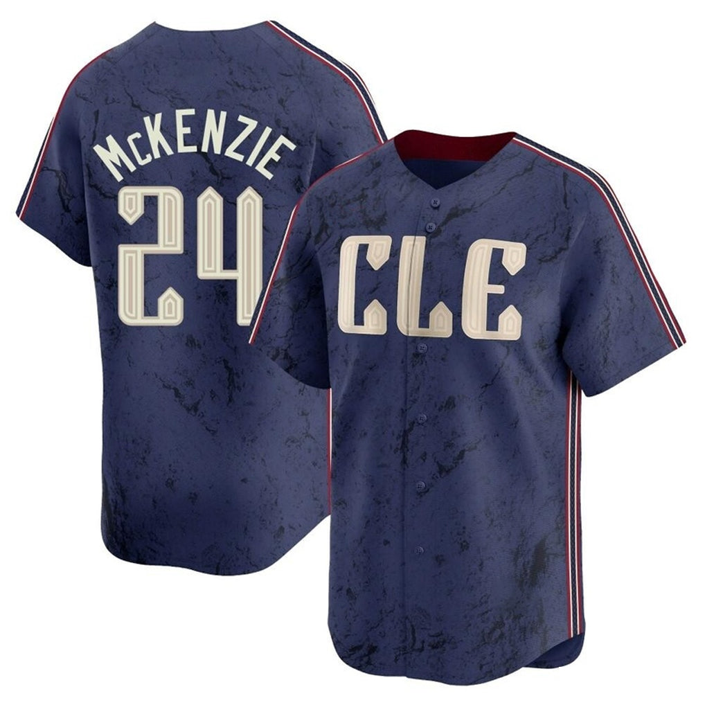 tocy C.Guardians #24 Triston McKenzie Player Navy City Connect Limited Home Stitched Jerseys