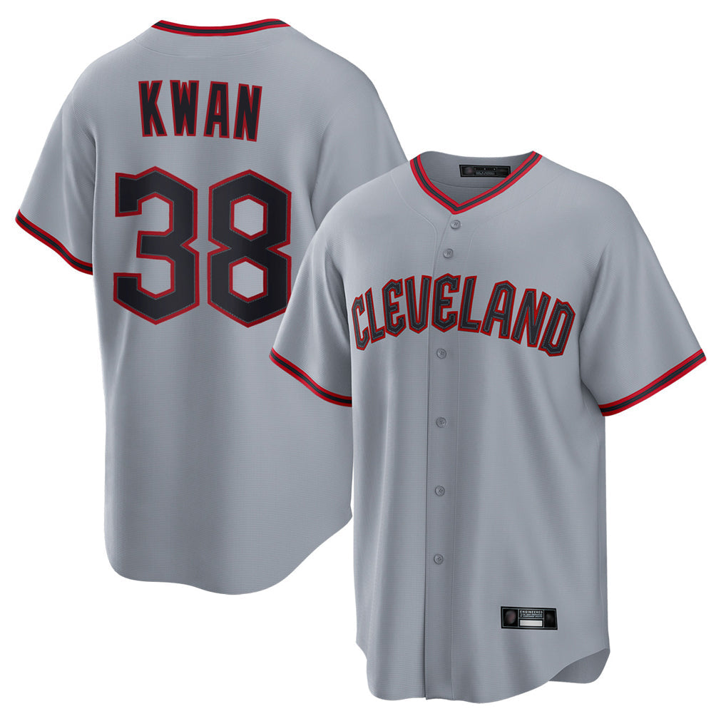 tocy C.Guardians #38 Steven Kwan Player Gray Home Game Stitched Jerseys