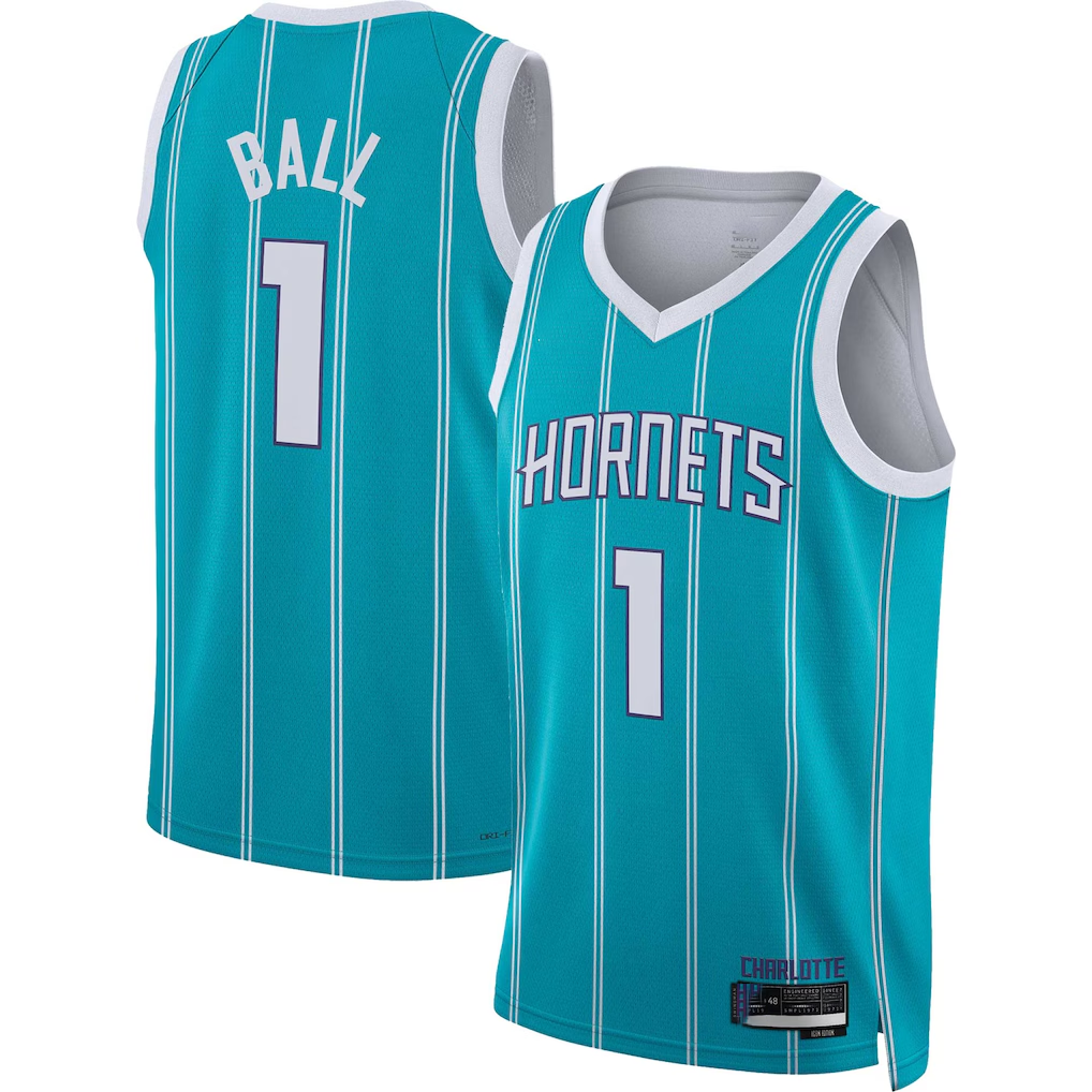 tocy C.Hornets #1 LaMelo Ball  Teal Swingman Jerseys - Icon Edition
