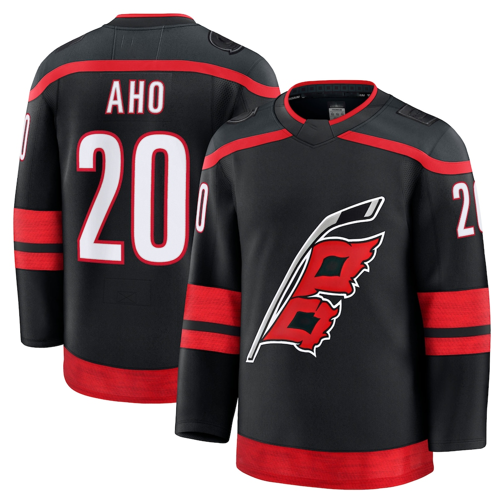 Tocy C.Hurricanes #20 Sebastian Aho Black Home Premium Stitched Jerseys