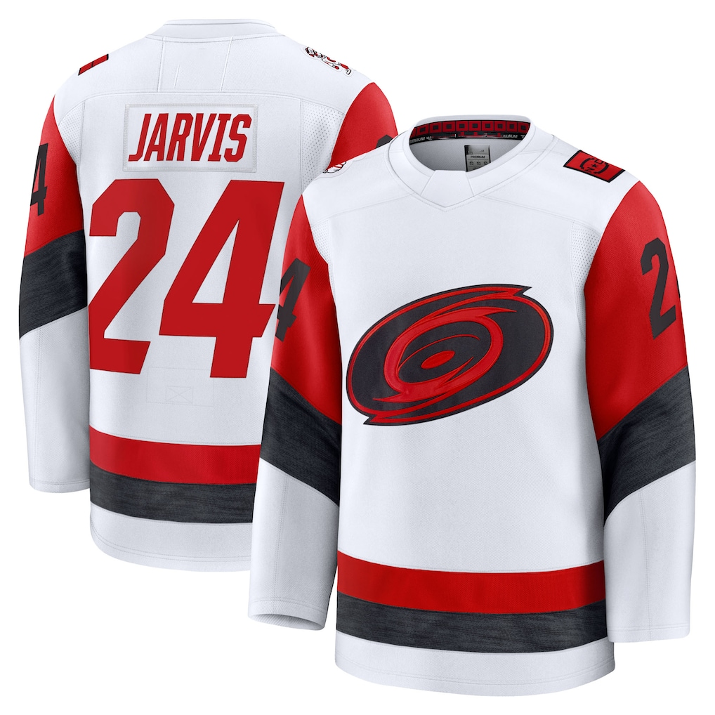 Tocy C.Hurricanes #24 Seth Jarvis White Away Premium Stitched Jerseys