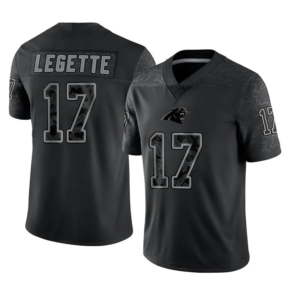 tocy C.Panthers #17 Xavier Legette Player Black Limited Reflective Game Stitched Jerseys