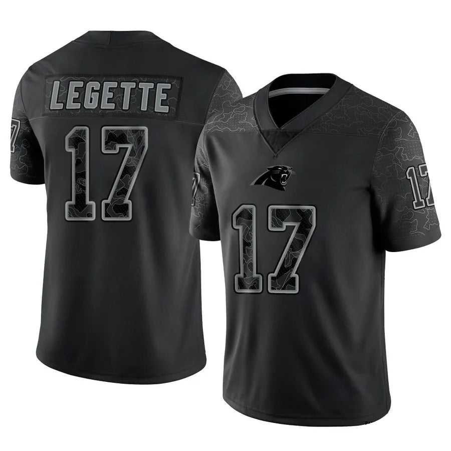 tocy C.Panthers #17 Xavier Legette Player Black REFLECTIVE Limited Stitched Jerseys