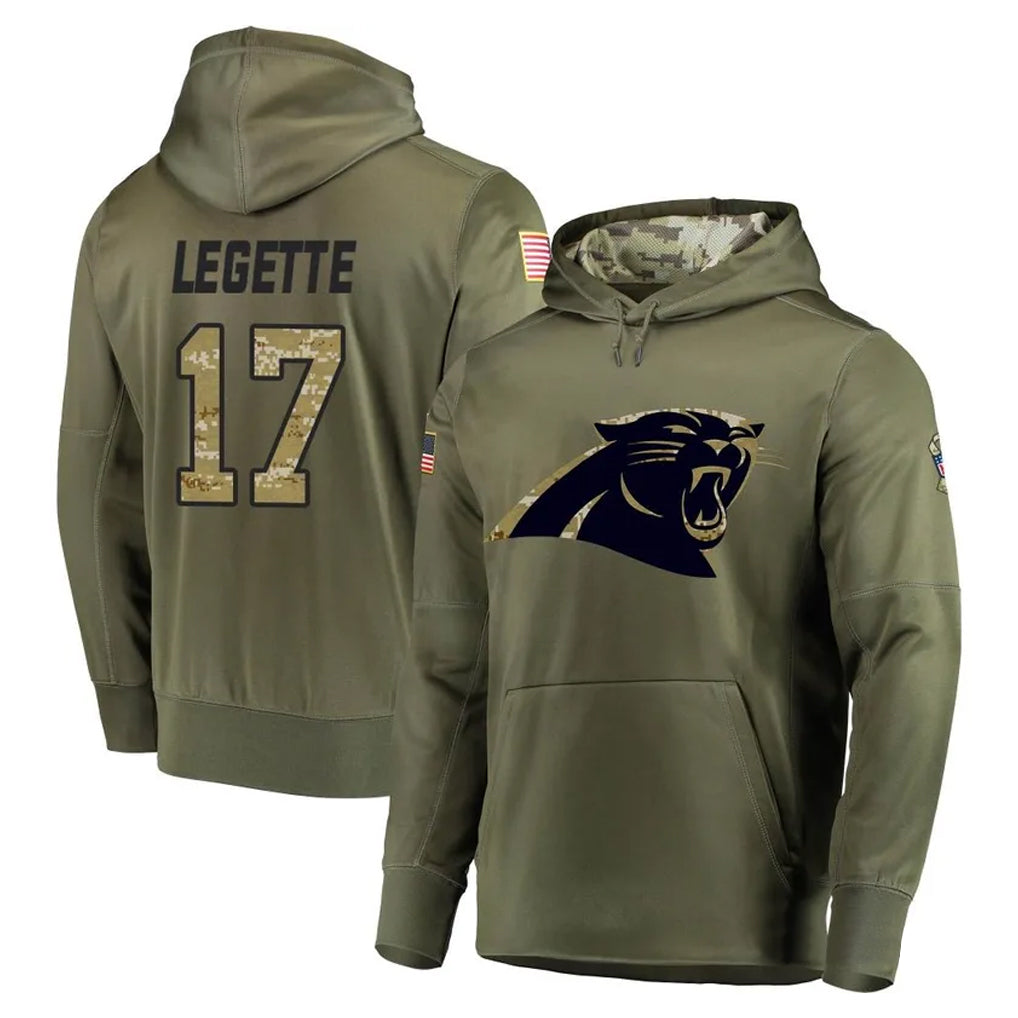 tocy C.Panthers #17 Xavier Legette Player Olive Salute to Service Hoodies Stitched Jerseys