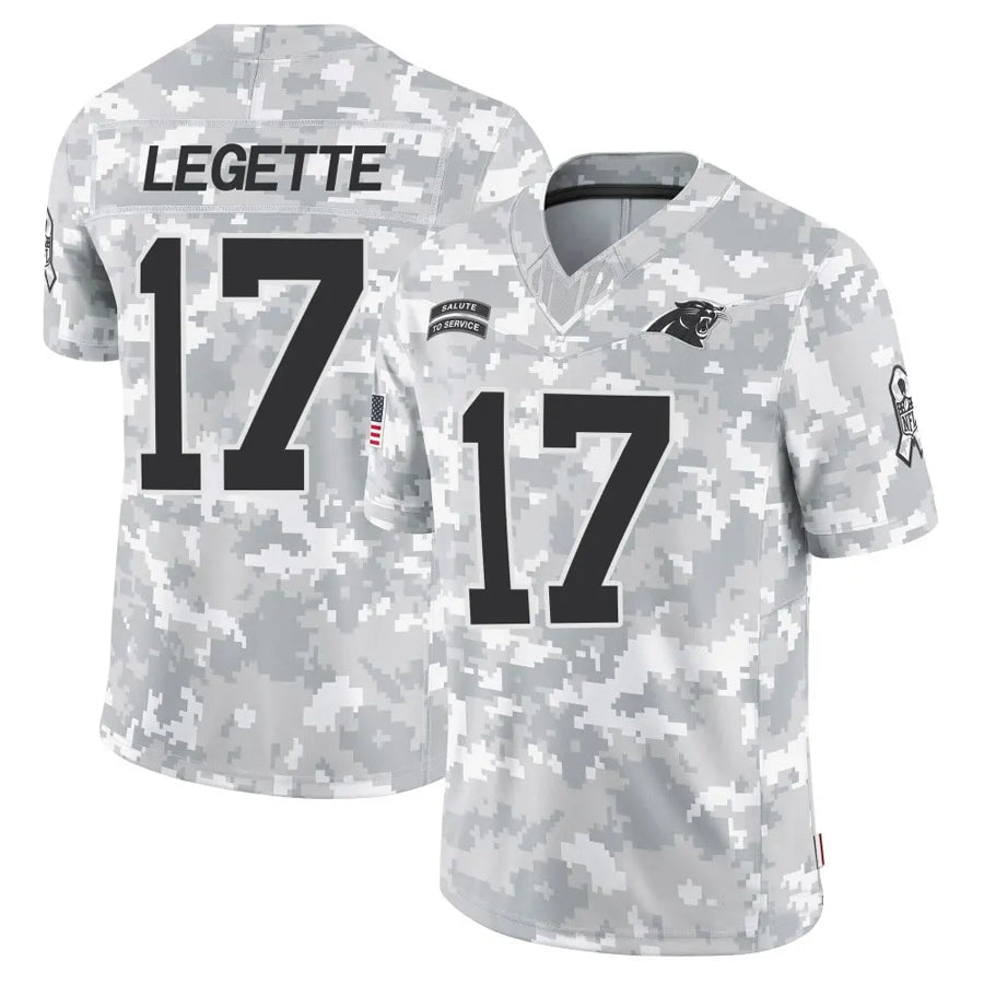 tocy C.Panthers #17 Xavier Legette Player Salute to Service Limited Arctic Camo Stitched Jerseys