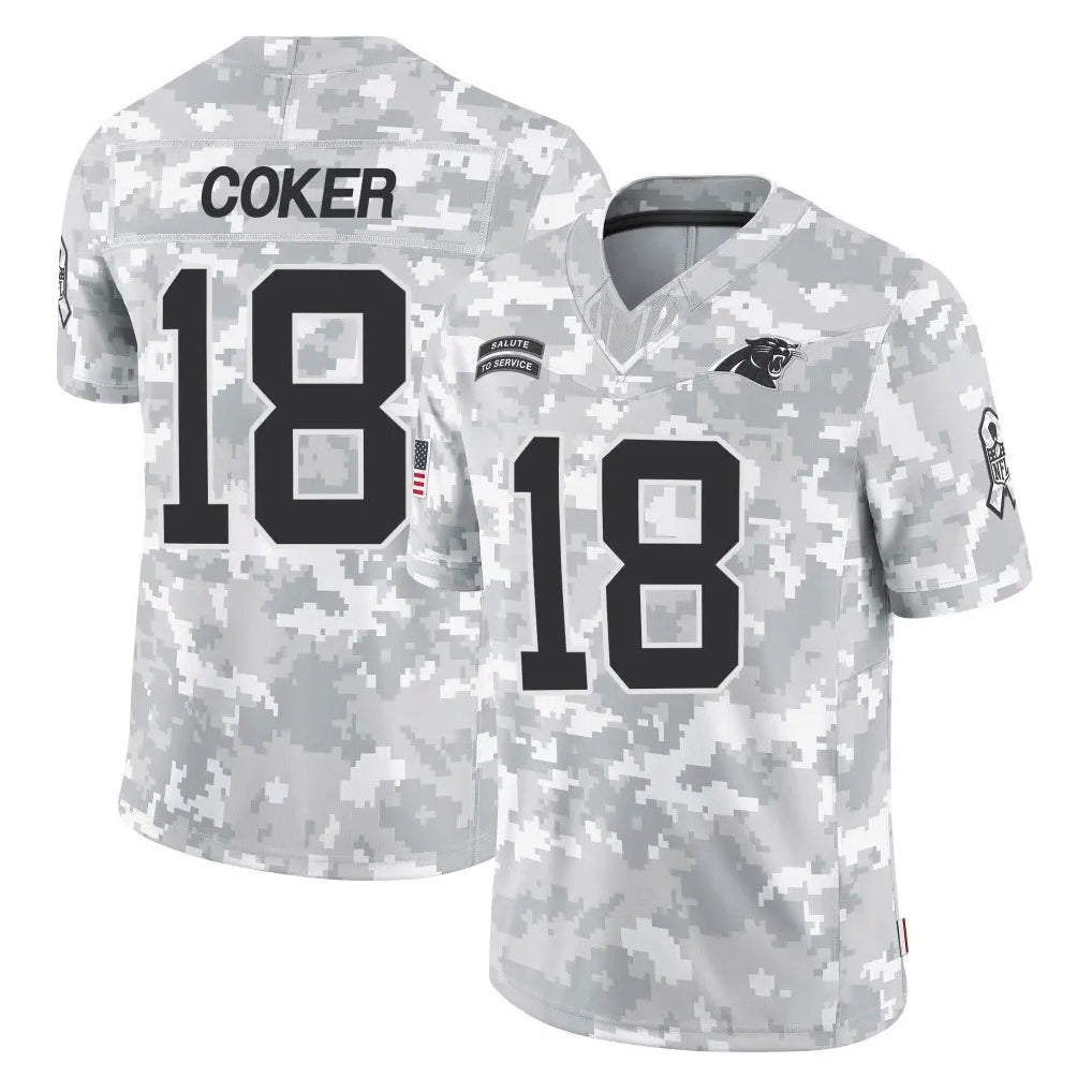 tocy C.Panthers #18 Jalen Coker Player Arctic Camo Salute to Service Limited Game Stitched Jerseys