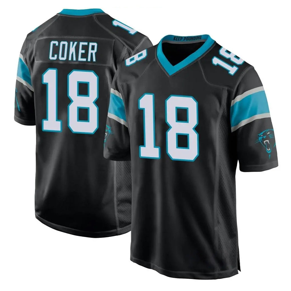 tocy C.Panthers #18 Jalen Coker Player Black Game Stitched Jerseys
