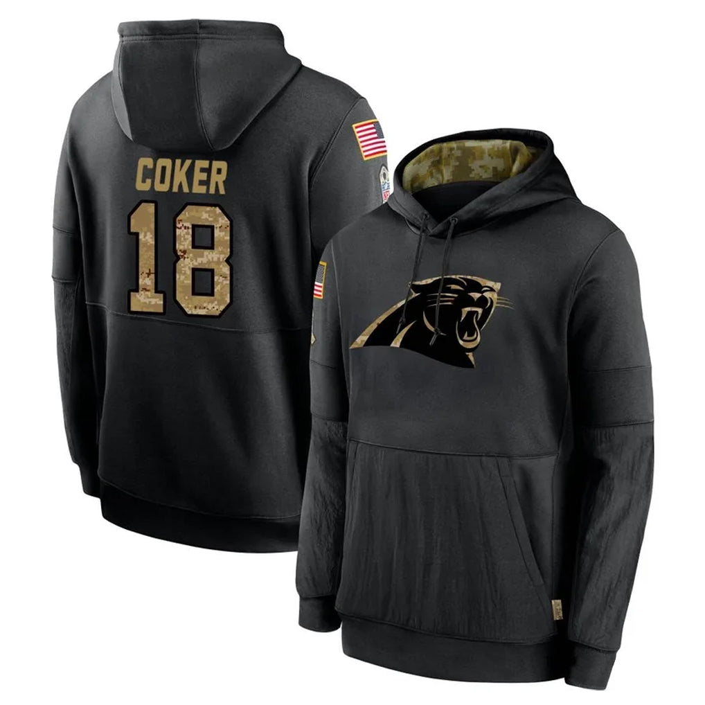 tocy C.Panthers #18 Jalen Coker Player Black Salute to Service Pullover Hoodies Limited Game Stitched Jerseys