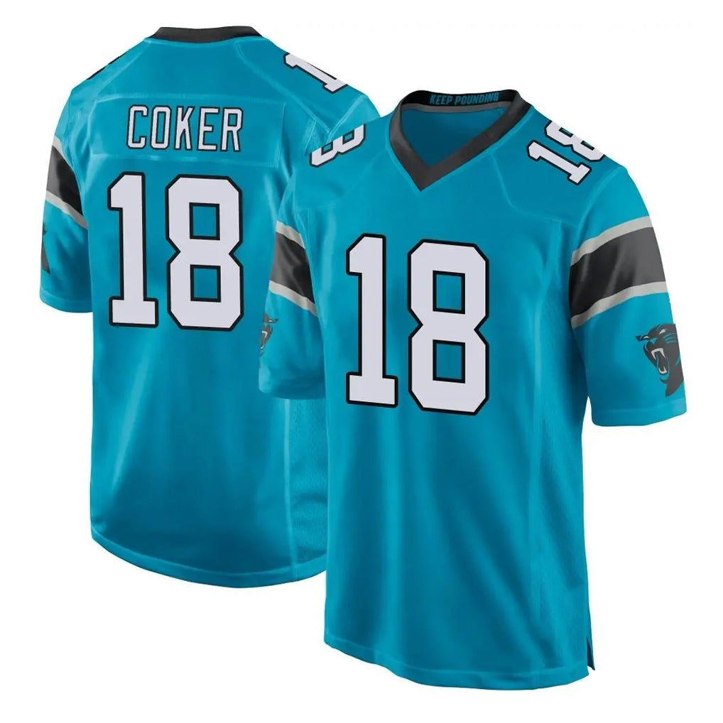 tocy C.Panthers #18 Jalen Coker Player Blue Game Stitched Jerseys