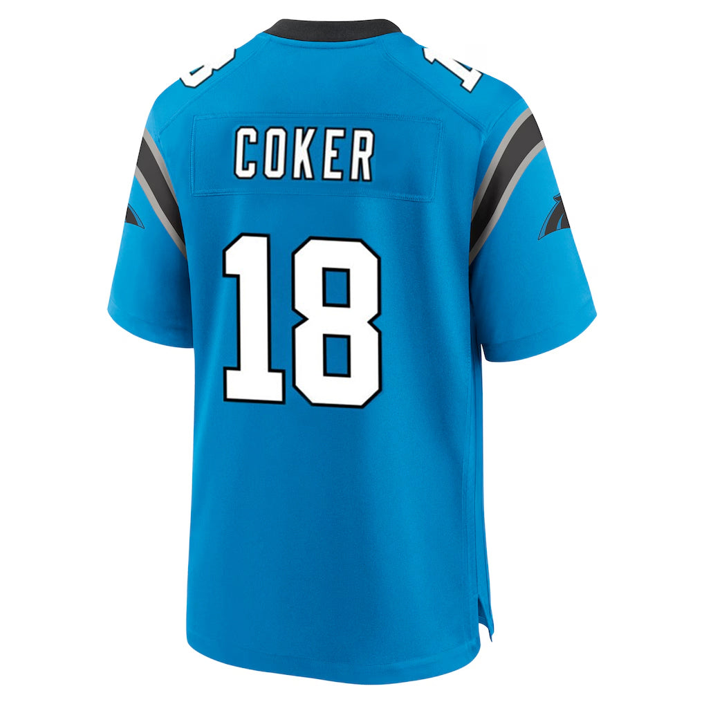 tocy C.Panthers #18 Jalen Coker Player Blue Home Game Stitched Jerseys