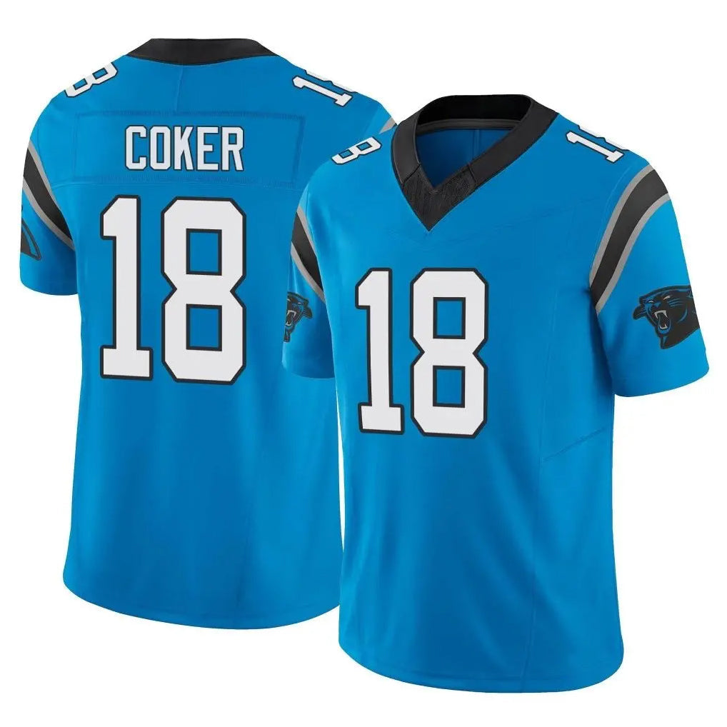 tocy C.Panthers #18 Jalen Coker Player Blue Vapor F.U.S.E. Limited Home Game Stitched Jerseys