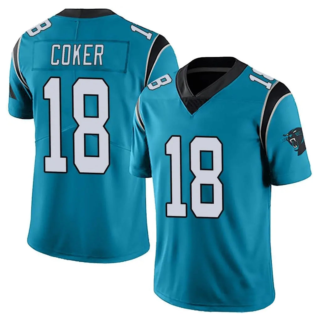 tocy C.Panthers #18 Jalen Coker Player Blue Vapor Untouchable Limited Game Stitched Jerseys