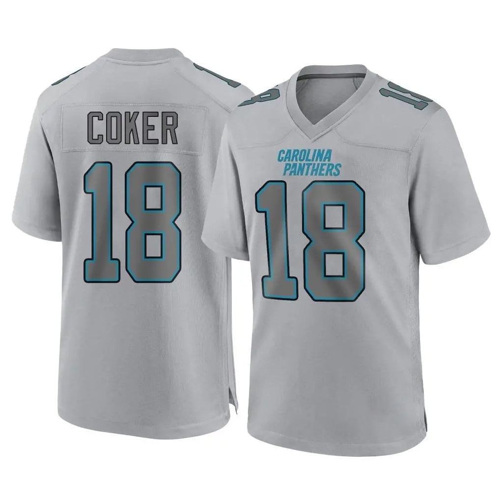tocy C.Panthers #18 Jalen Coker Player Gray Atmosphere Fashion Game Stitched Jerseys