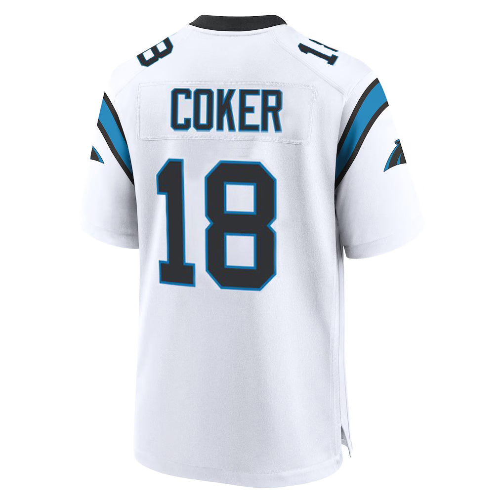 tocy C.Panthers #18 Jalen Coker Player White Home Game Stitched Jerseys