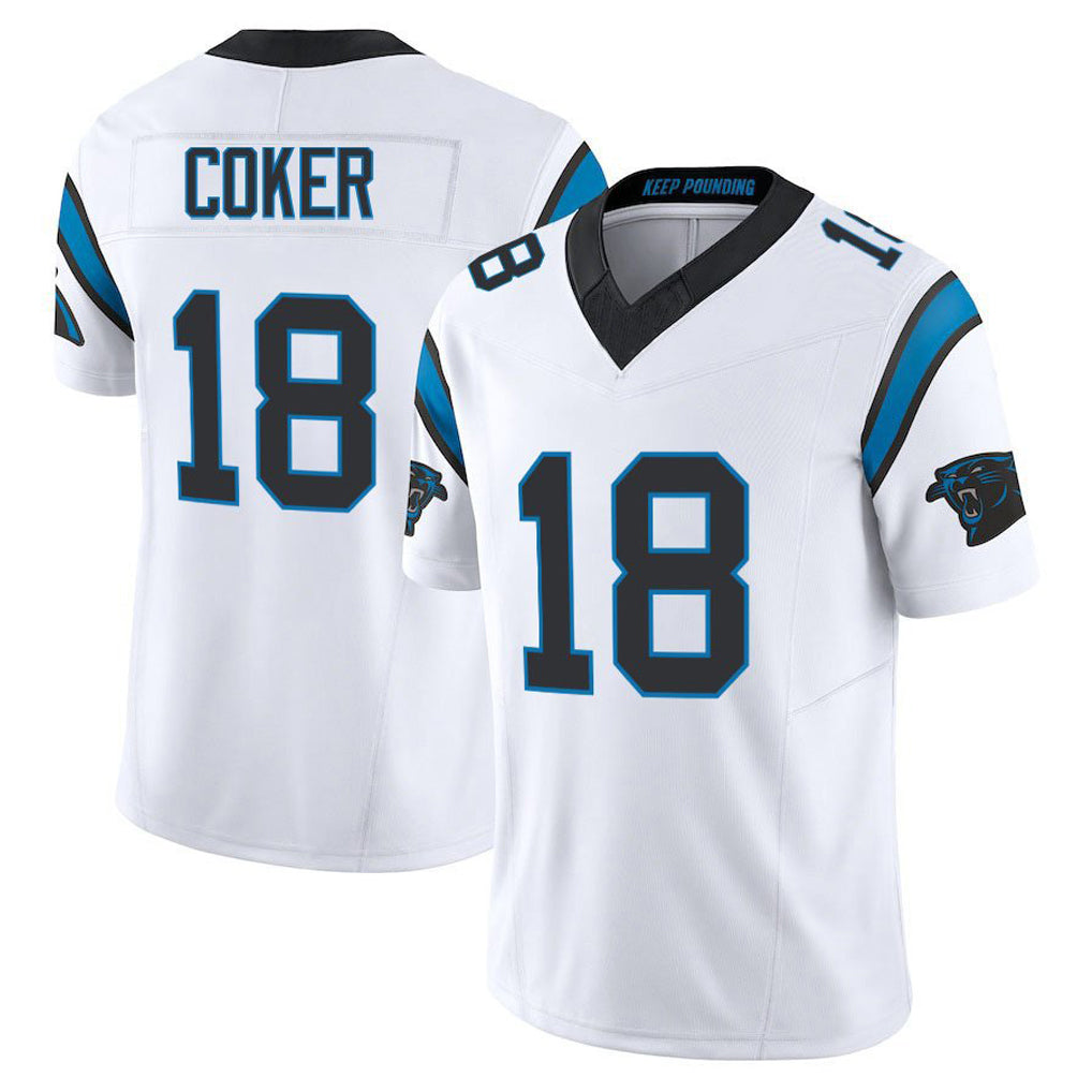 tocy C.Panthers #18 Jalen Coker Player White Vapor F.U.S.E. Limited Home Game Stitched Jerseys