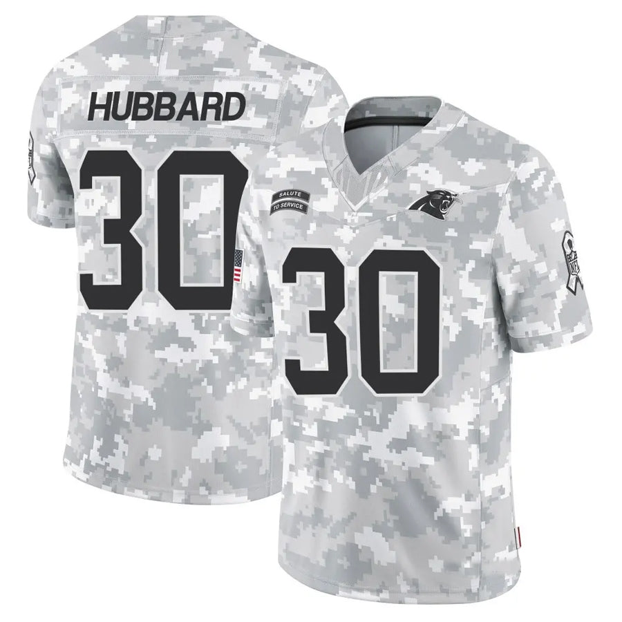 tocy C.Panthers #30 Chuba Hubbard Player Arctic Camo Salute to Service Limited  Jerseys