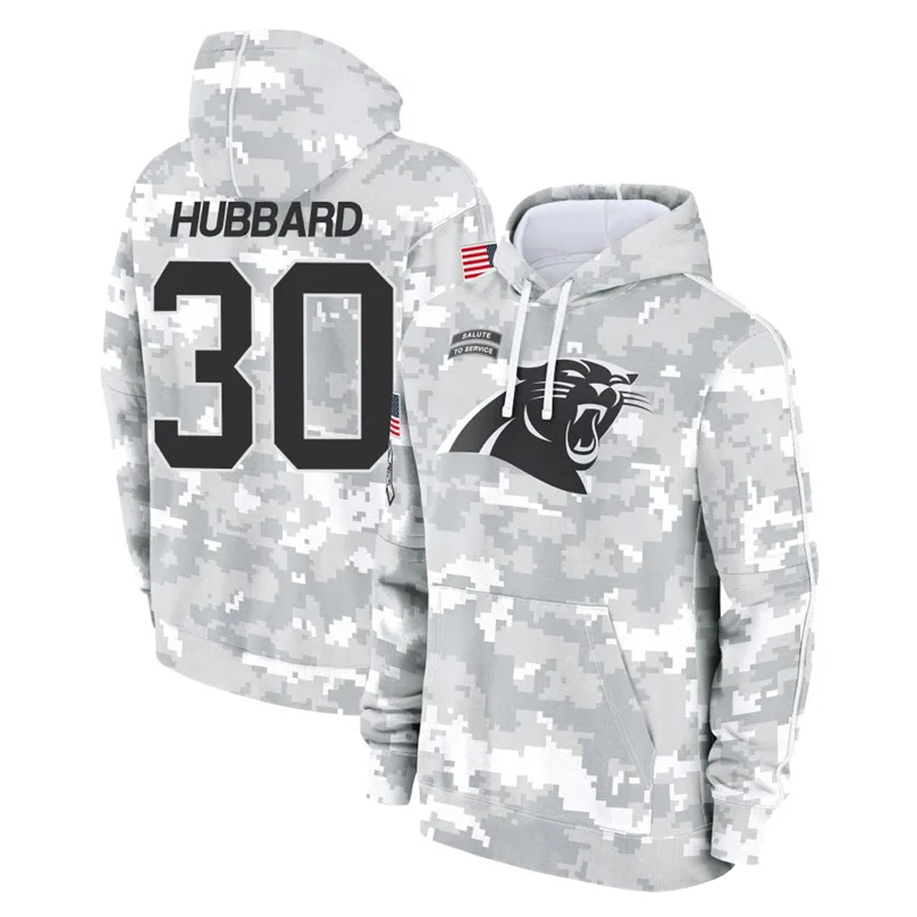 tocy C.Panthers #30 Chuba Hubbard Player Arctic Camo Salute to Service Pullover Hoodies Limited Game Stitched Jerseys