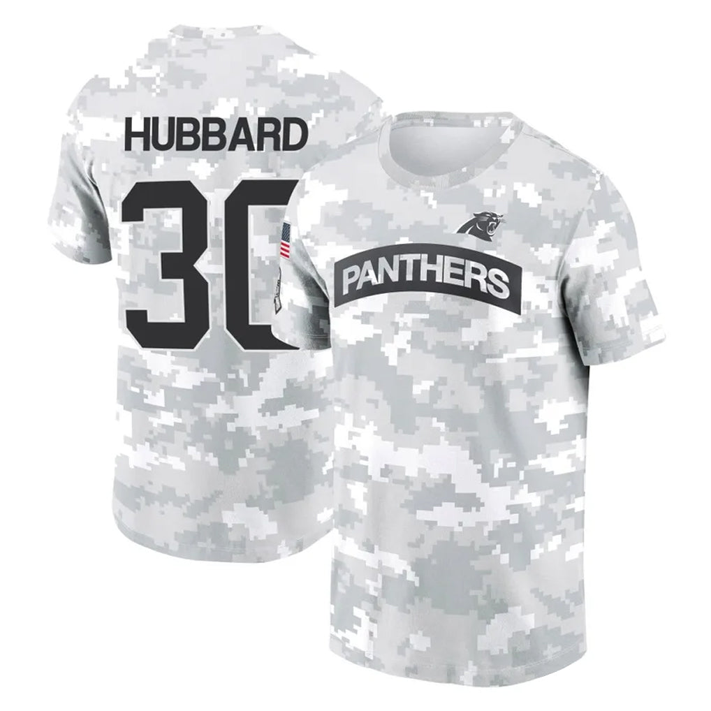 tocy C.Panthers #30 Chuba Hubbard Player Arctic Camo Salute to Service T-Shirt Hoodies Stitched Jerseys