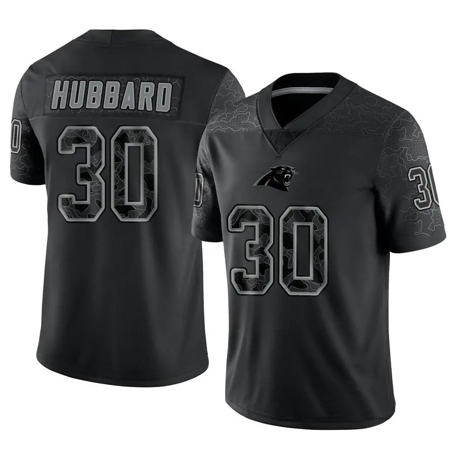 tocy C.Panthers #30 Chuba Hubbard Player Black Limited Reflective Stitched Jerseys