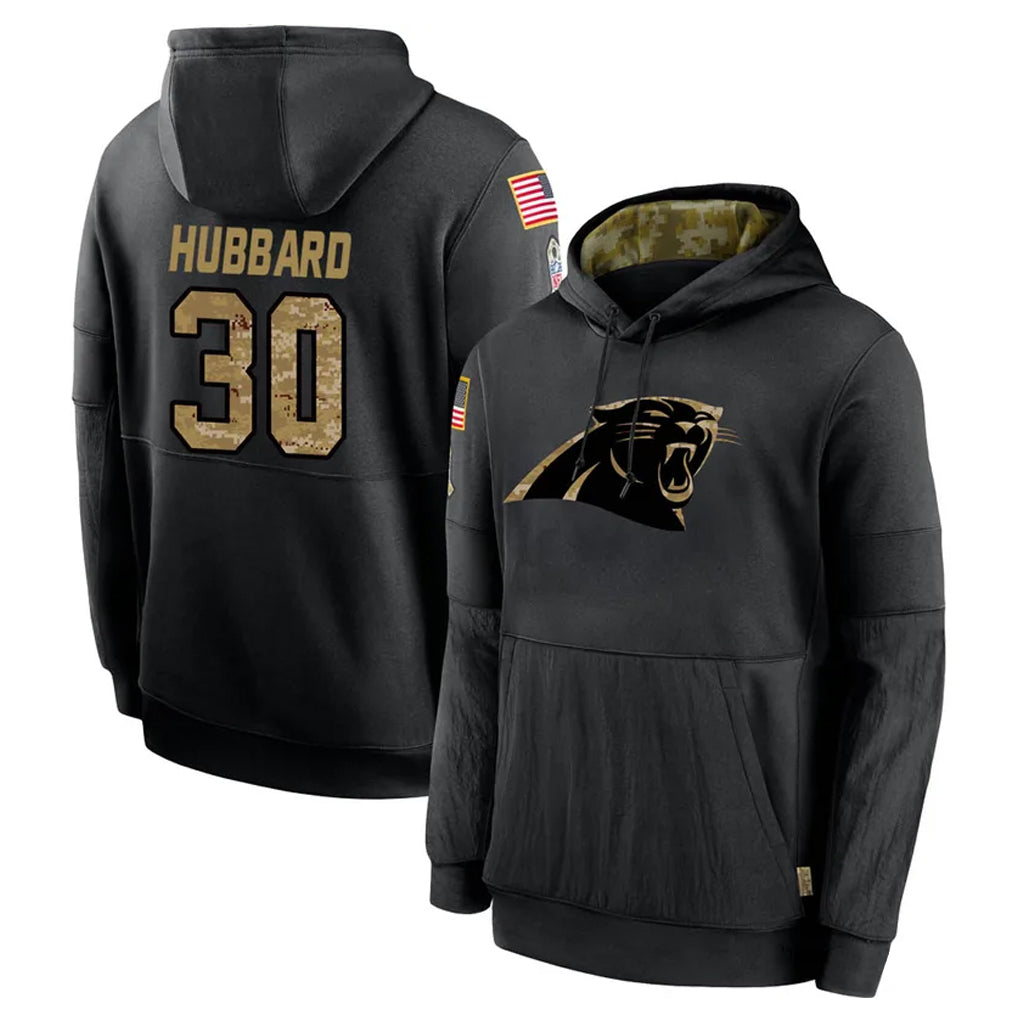 tocy C.Panthers #30 Chuba Hubbard Player Black Salute to Service Pullover Hoodies Limited Game Stitched Jerseys
