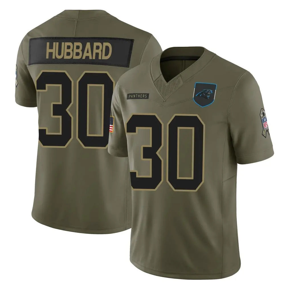 tocy C.Panthers #30 Chuba Hubbard Player Olive Salute to Service Limited Home Game Stitched Jerseys