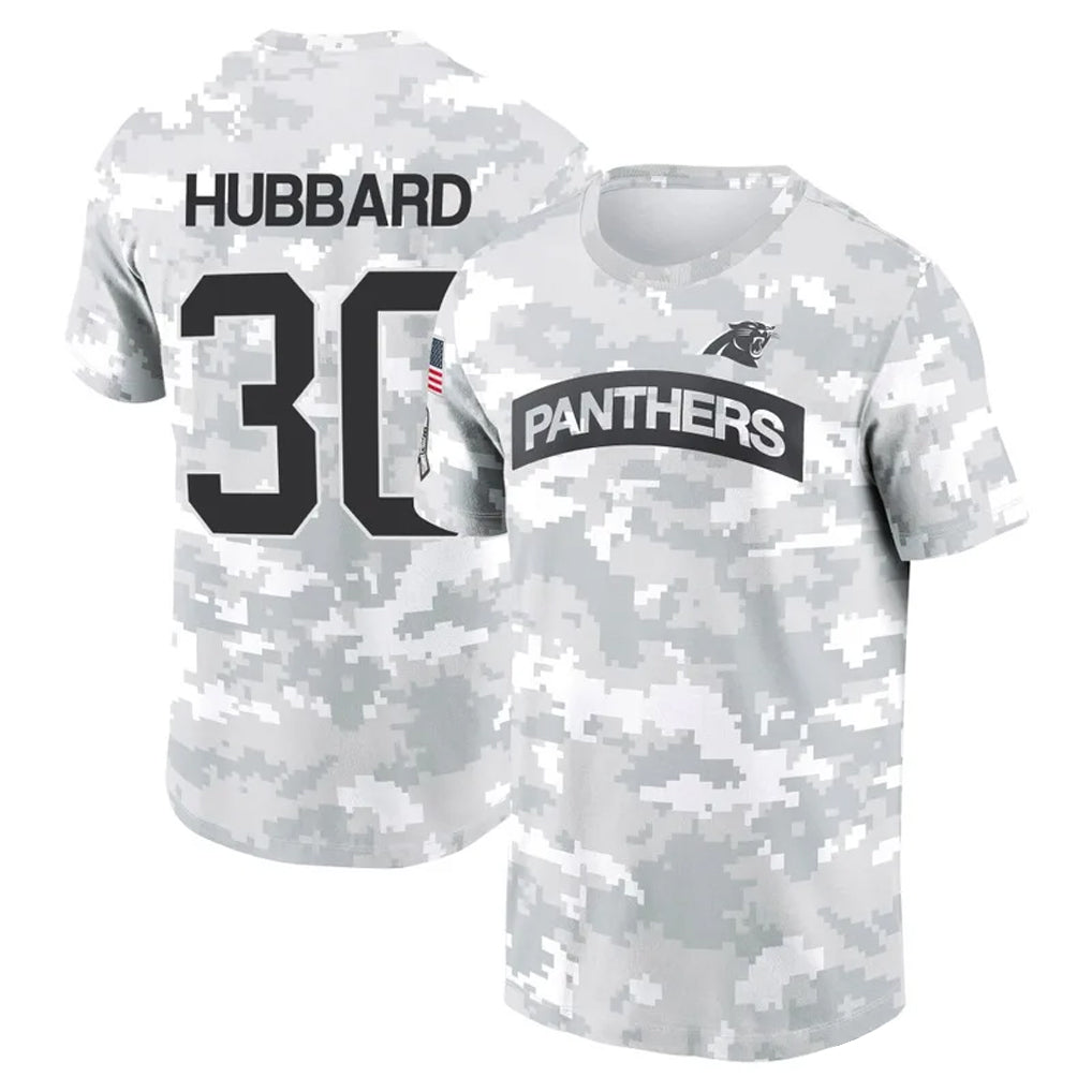tocy C.Panthers #30 Chuba Hubbard Player Salute to Service Hoodies & T-Shirts Stitched Jerseys
