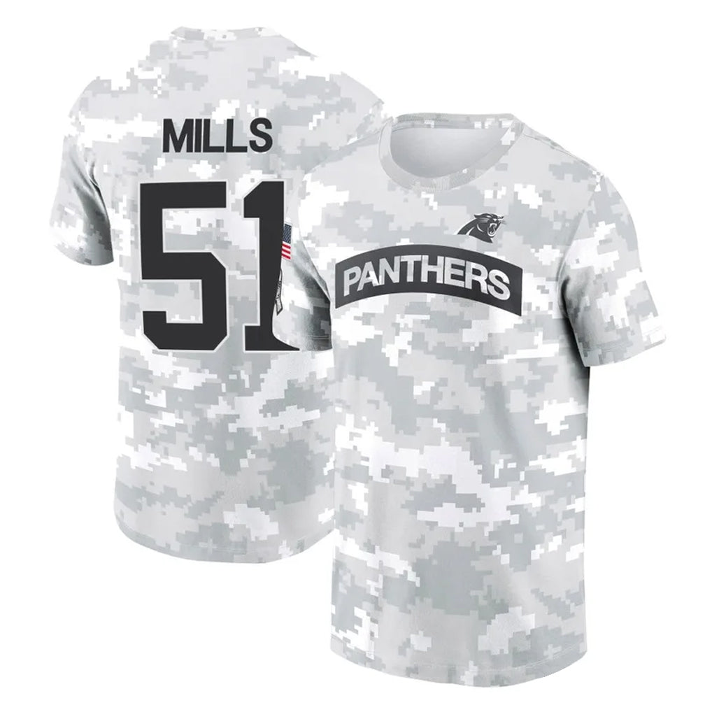 tocy C.Panthers #51 Sam Mills Player Arctic Camo Salute to Service T-Shirt Hoodies Stitched Jerseys