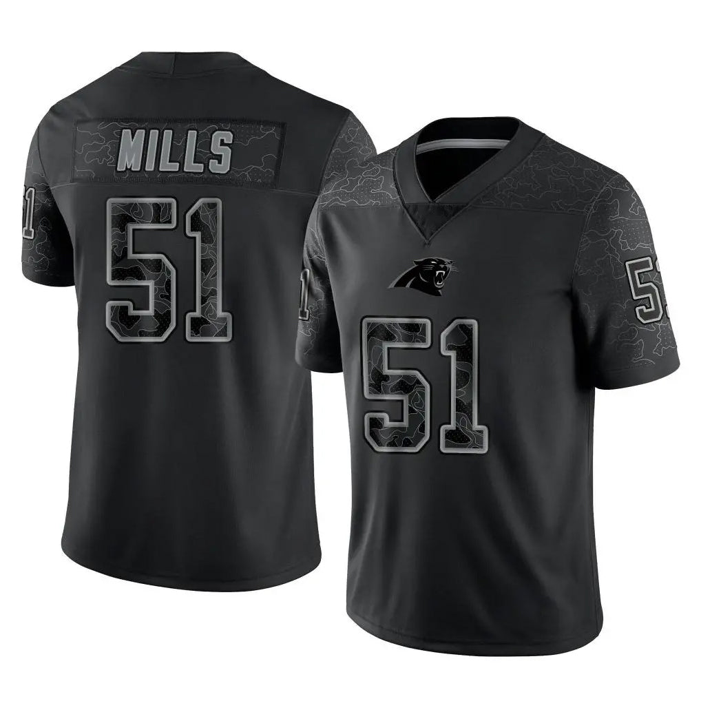 tocy C.Panthers #51 Sam Mills Player Black Limited Reflective Game Stitched Jerseys