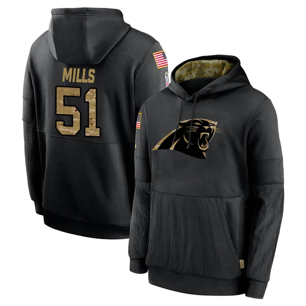 tocy C.Panthers #51 Sam Mills Player Black Salute to Service Pullover Hoodies Limited Game Stitched Jerseys