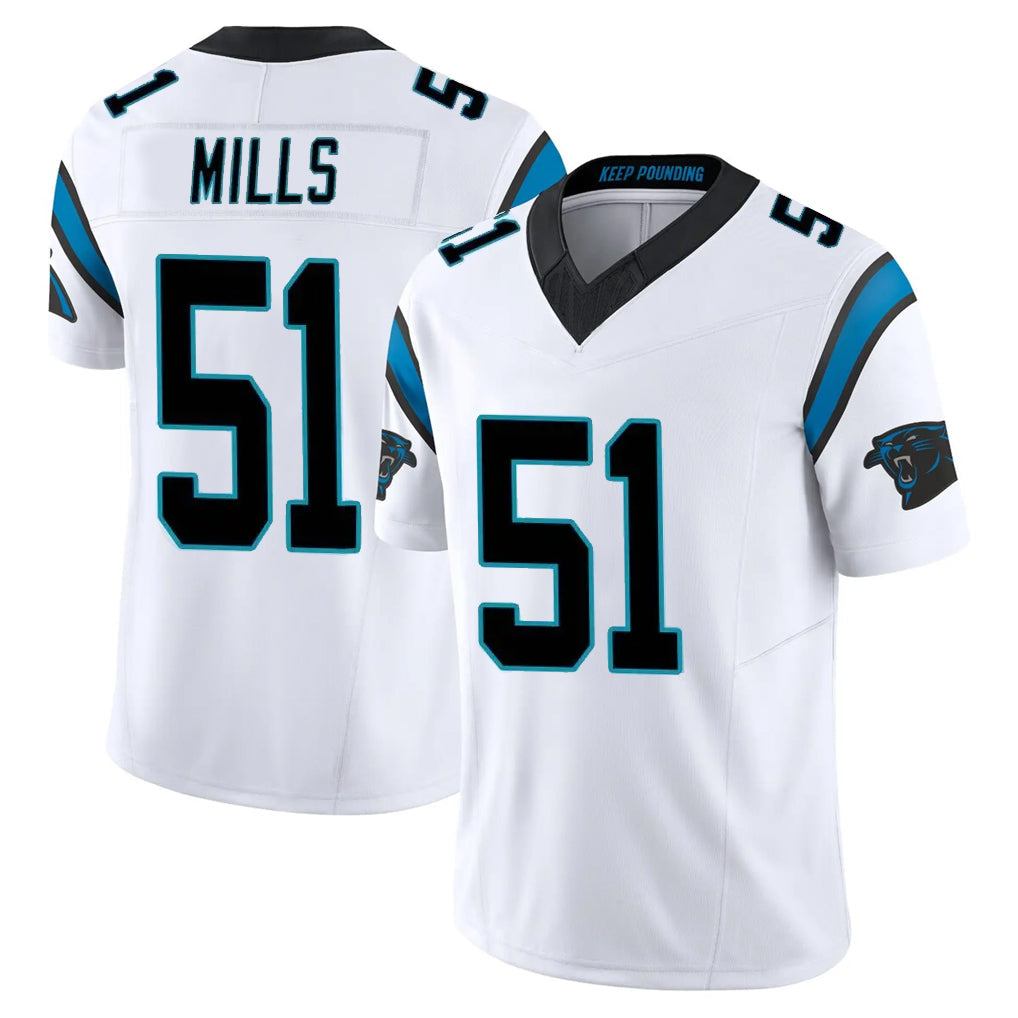tocy C.Panthers #51 Sam Mills Player White Vapor F.U.S.E. Limited Home Game Stitched Jerseys