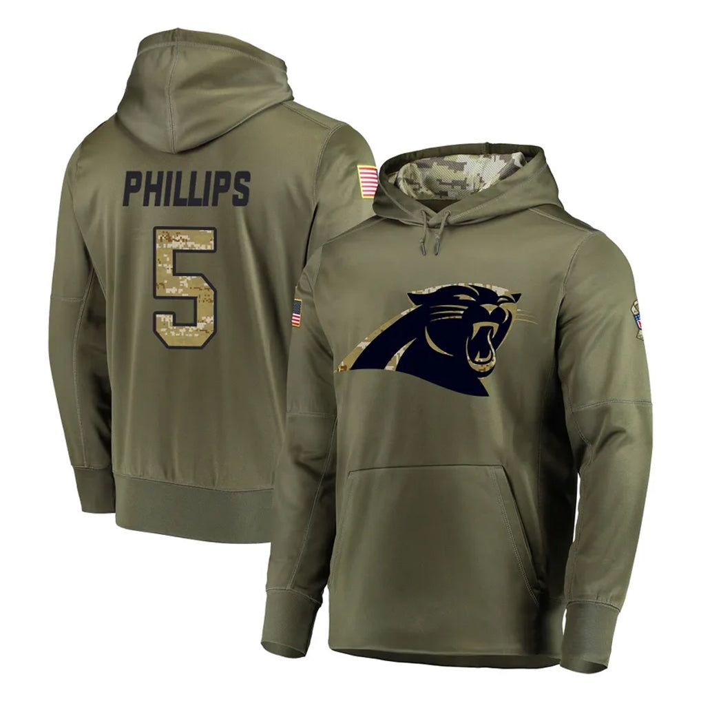 tocy C.Panthers #5 Jaelan Phillips Player Olive Salute to Service Hoodies Stitched Jerseys