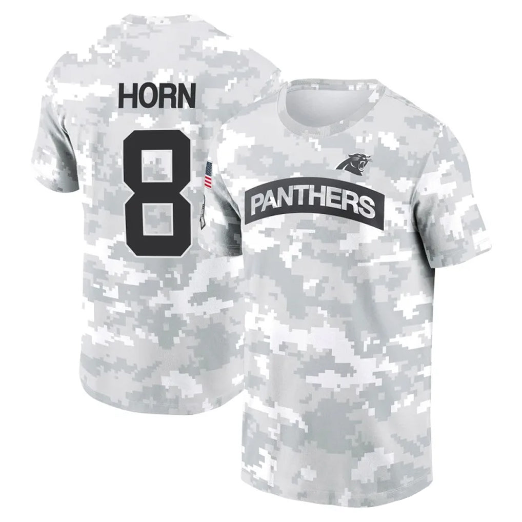 tocy C.Panthers #8 Jaycee Horn Player Arctic Camo Salute to Service Hoodies & T-Shirts Stitched Jerseys