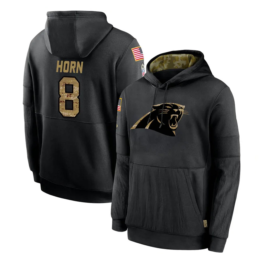 tocy C.Panthers #8 Jaycee Horn Player Black Salute to Service Pullover Hoodies Limited Game Stitched Jerseys