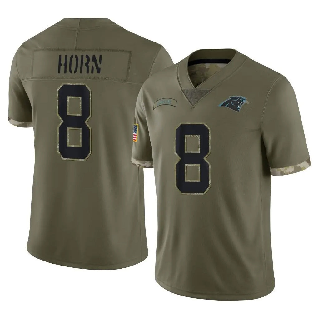 tocy C.Panthers #8 Jaycee Horn Player Olive Salute to Service Game Stitched Jerseys