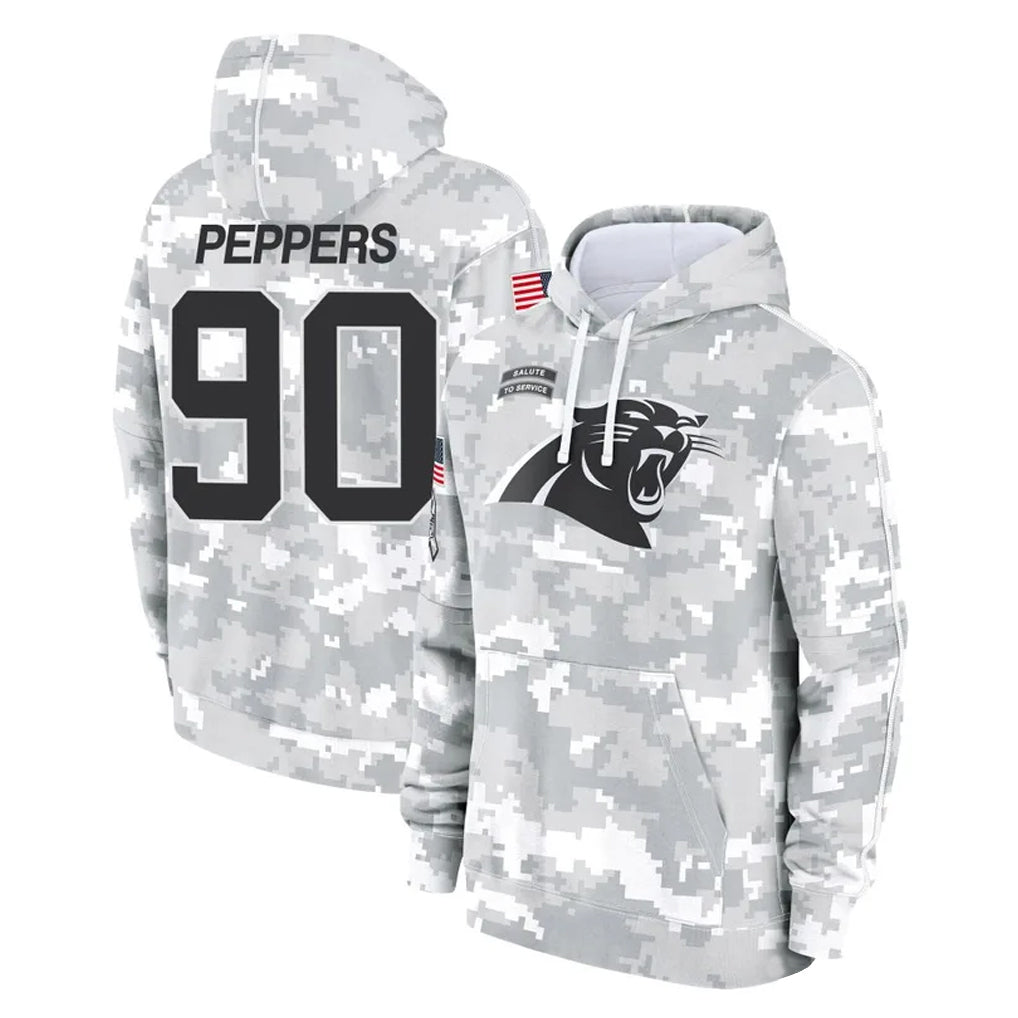 tocy C.Panthers #90 Julius Peppers Player Arctic Camo Salute to Service Pullover Hoodies Limited Game Stitched Jerseys