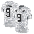 tocy C.Panthers #9 Bryce Young Player Arctic Camo Salute to Service Limited Stitched Jerseys
