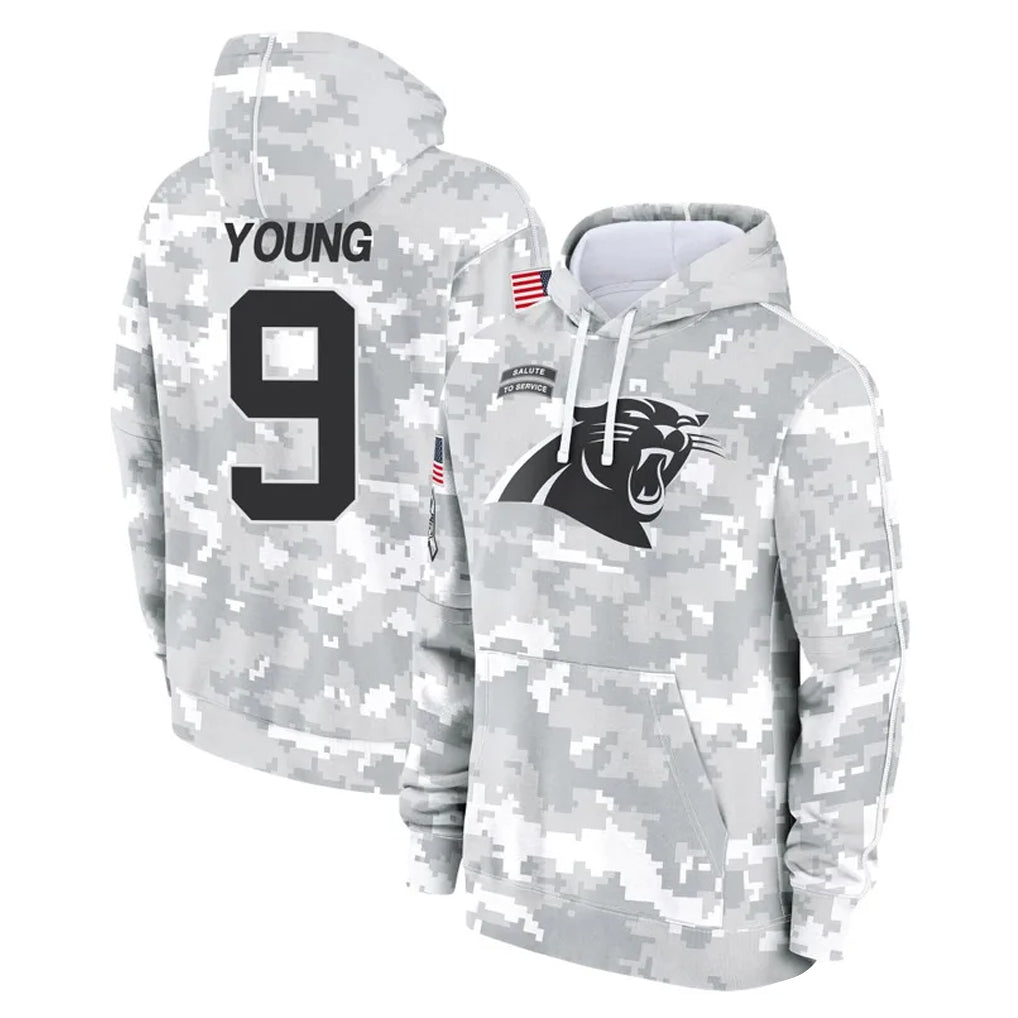 tocy C.Panthers #9 Bryce Young Player Arctic Camo Salute to Service Pullover Hoodies Limited Game Stitched Jerseys
