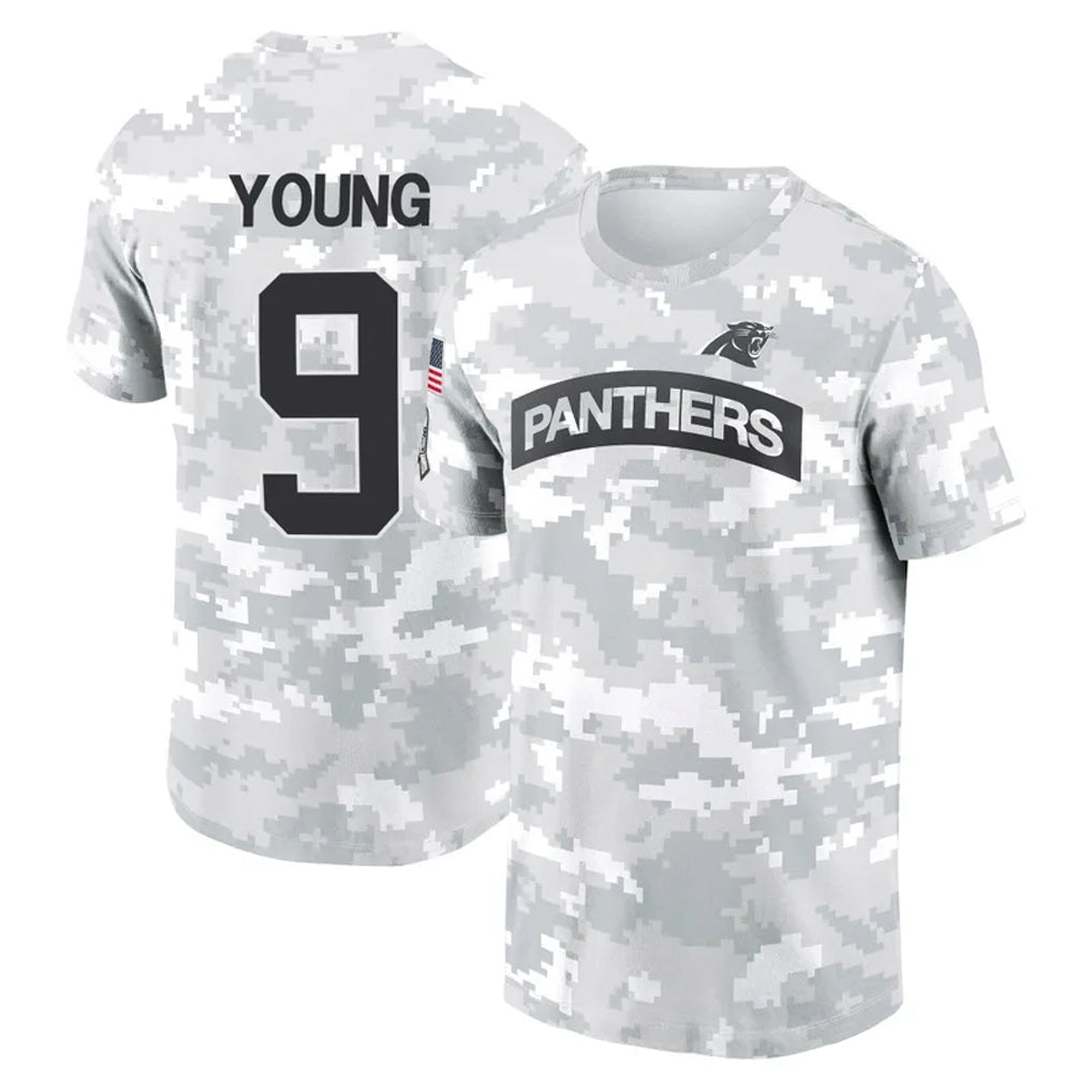 tocy C.Panthers #9 Bryce Young Player Arctic Camo Salute to Service T-Shirt Hoodies Stitched Jerseys