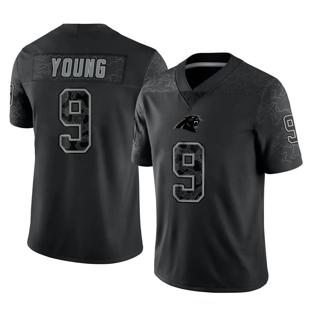 tocy C.Panthers #9 Bryce Young Player Black Limited Reflective Game Stitched Jerseys