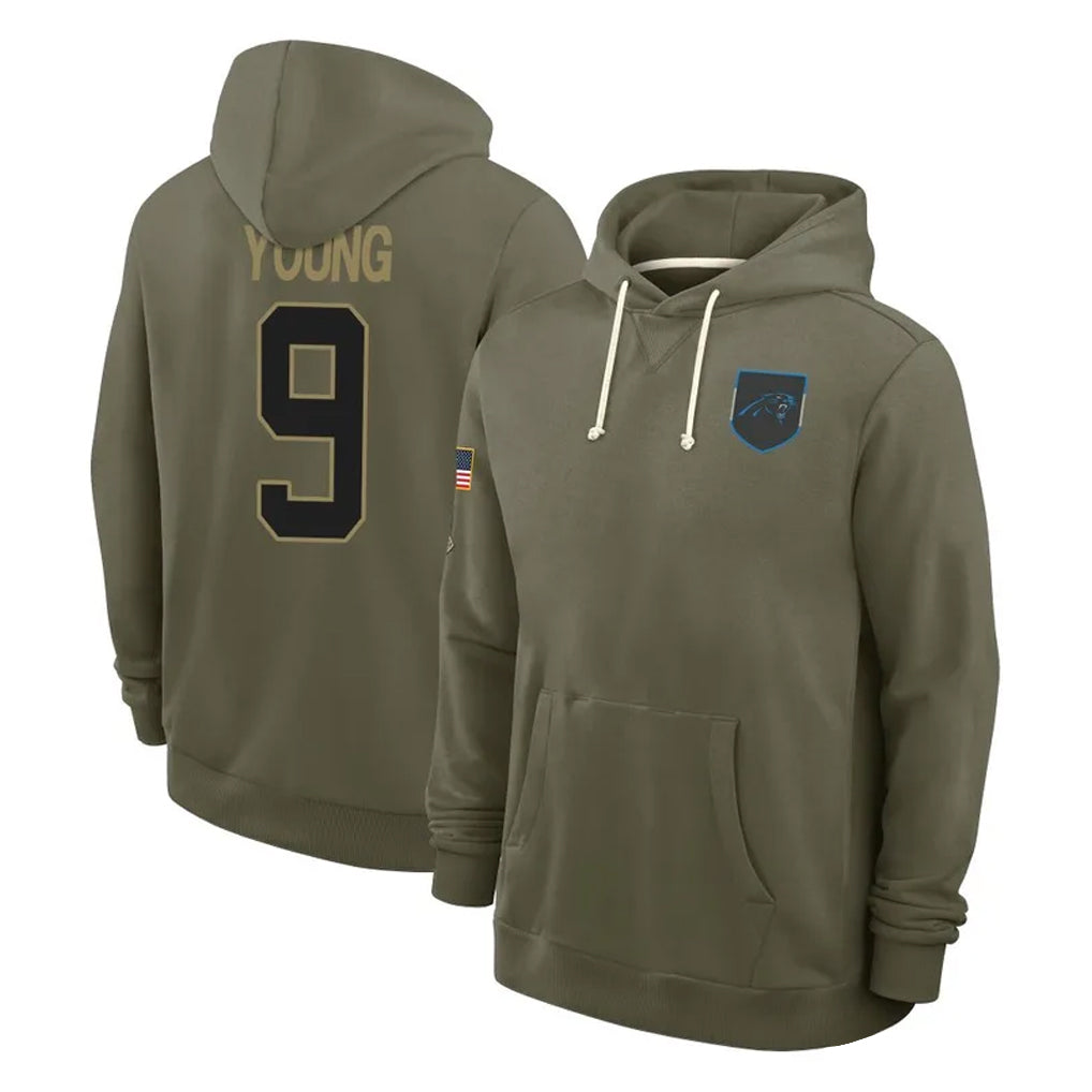 tocy C.Panthers #9 Bryce Young Player Olive Salute to Service Hoodies Game Stitched Jerseys