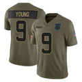 tocy C.Panthers #9 Bryce Young Player Olive Salute to Service Limited Home Game Stitched Jerseys