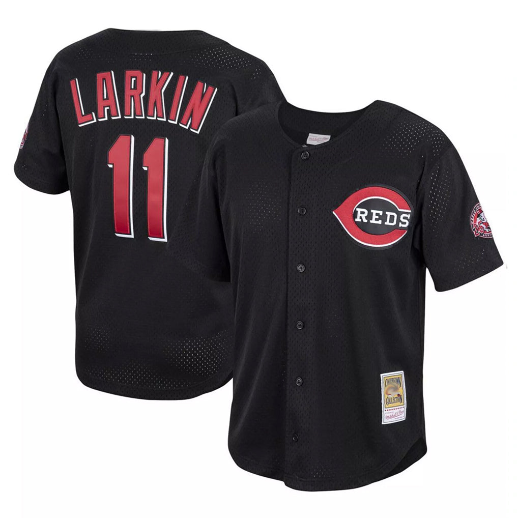tocy C.Reds #11 Barry Larkin Player Mitchell & Ness Black Throwback Cooperstown Mesh Game Stitched Jerseys