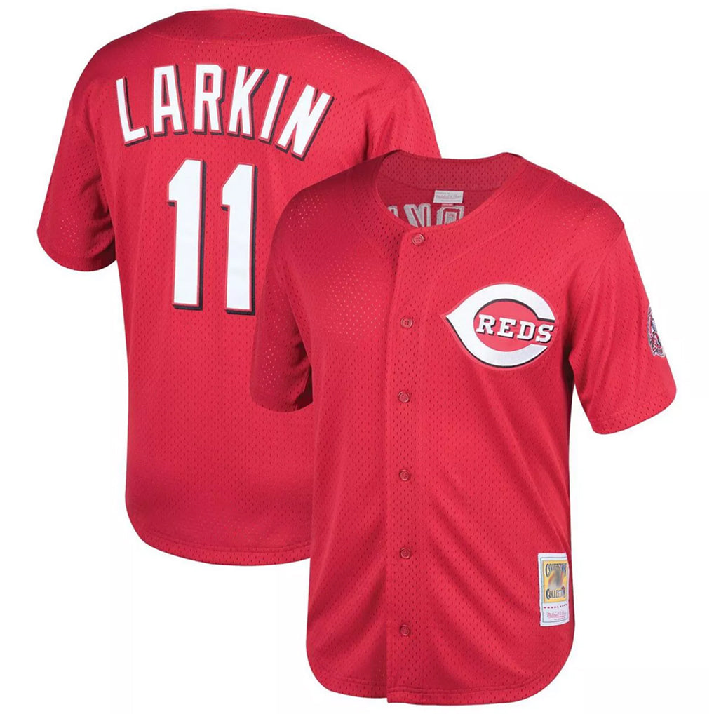 tocy C.Reds #11 Barry Larkin Player Mitchell & Ness Red Throwback Cooperstown Mesh Game Stitched Jerseys